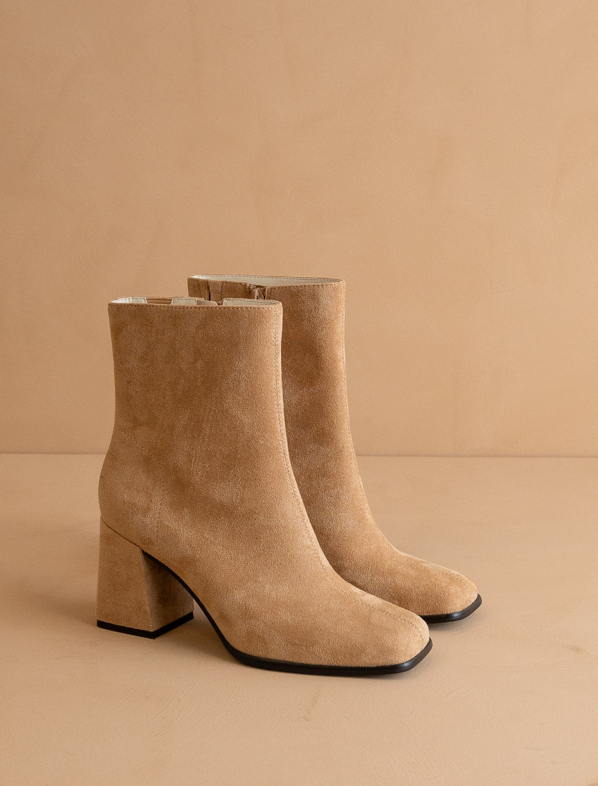 The Queens |  Almond Square Toe Suede Block Bootie
