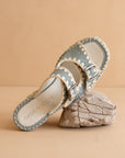 The Rae | Slate Blue Embroidered Espadrille Wedges With Double Buckle Straps