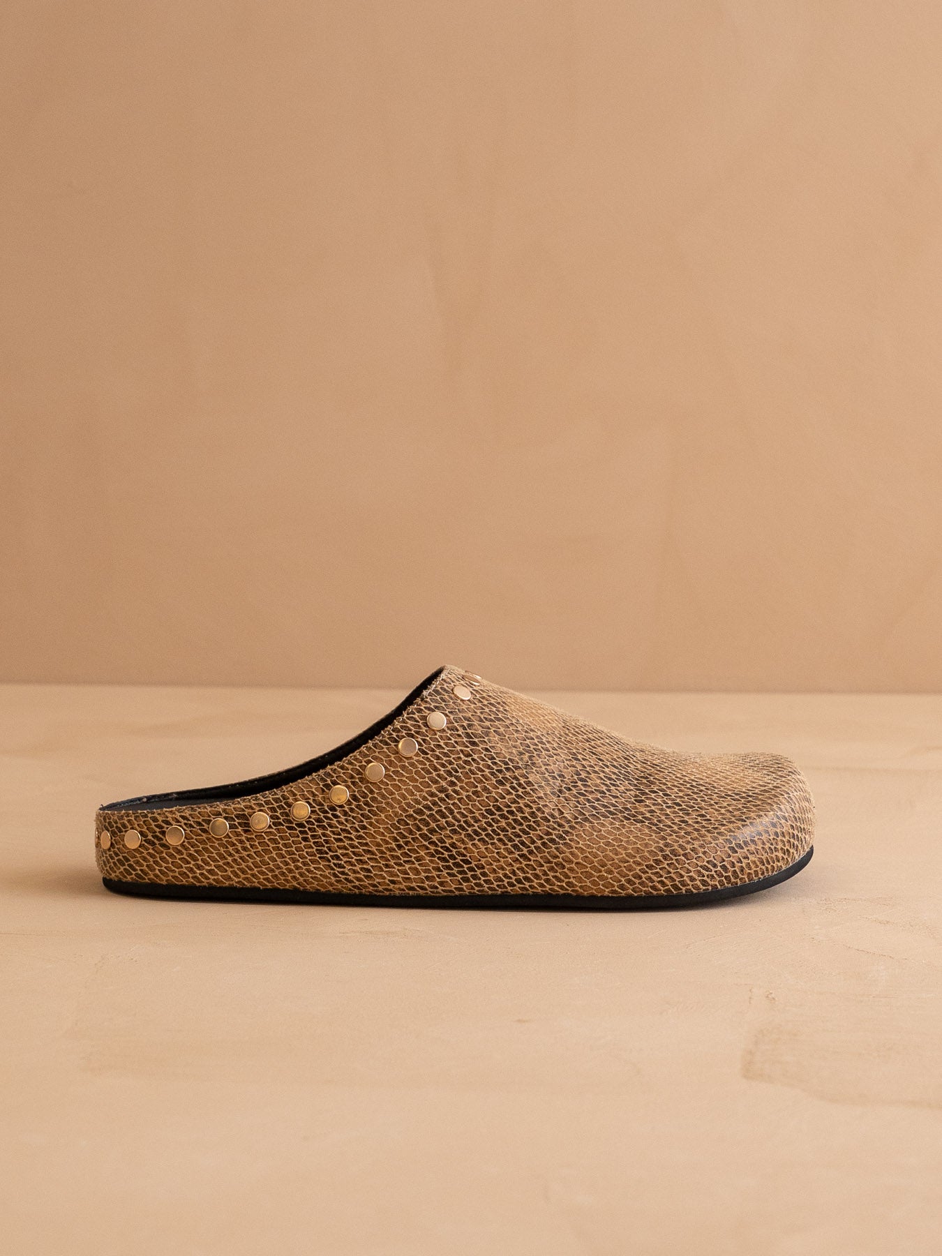 The Robin | Taupe Snake Studded Suede Mule