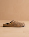 The Robin | Taupe Snake Studded Suede Mule