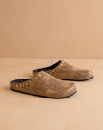 The Robin | Taupe Snake Studded Suede Mule