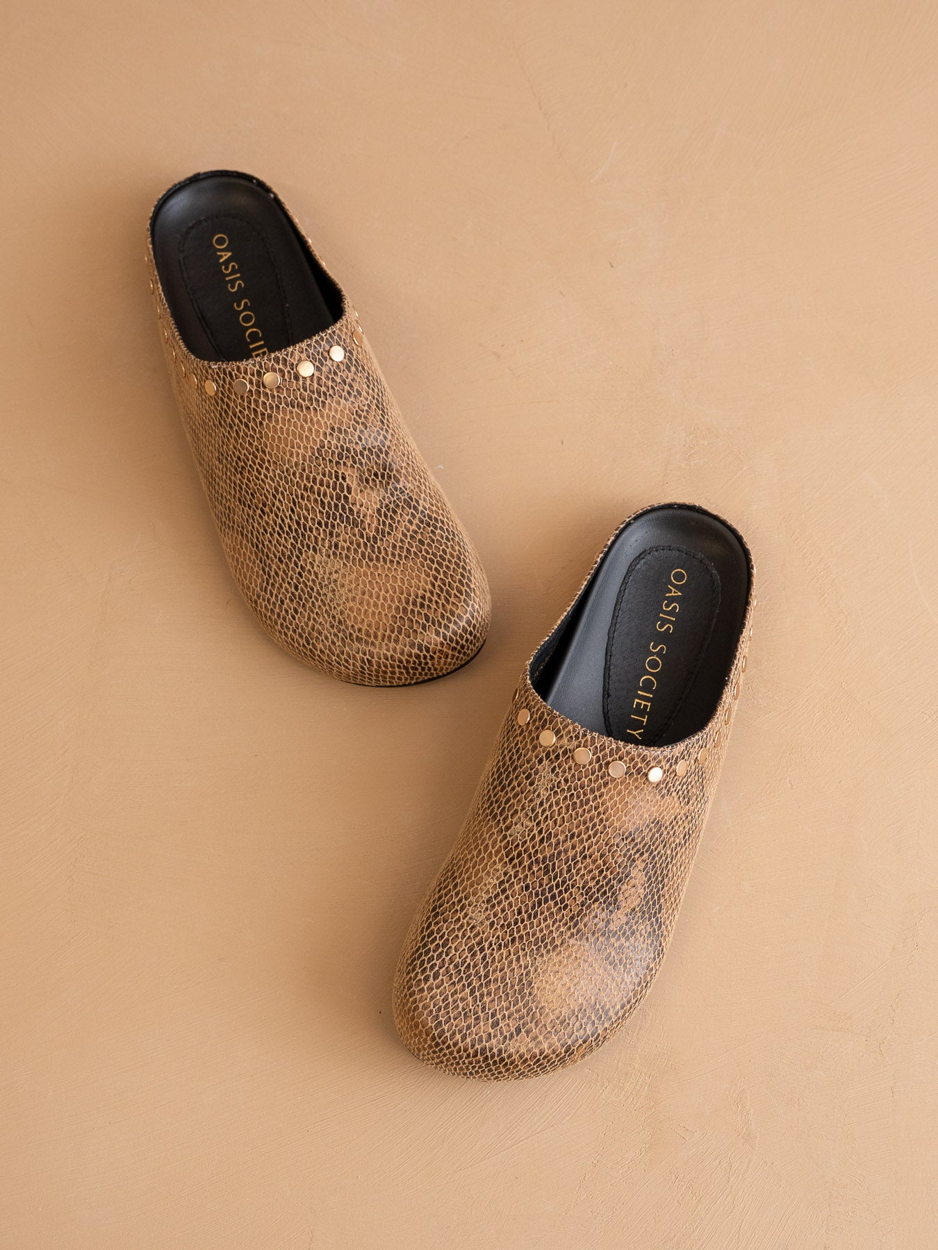 The Robin | Taupe Snake Studded Suede Mule