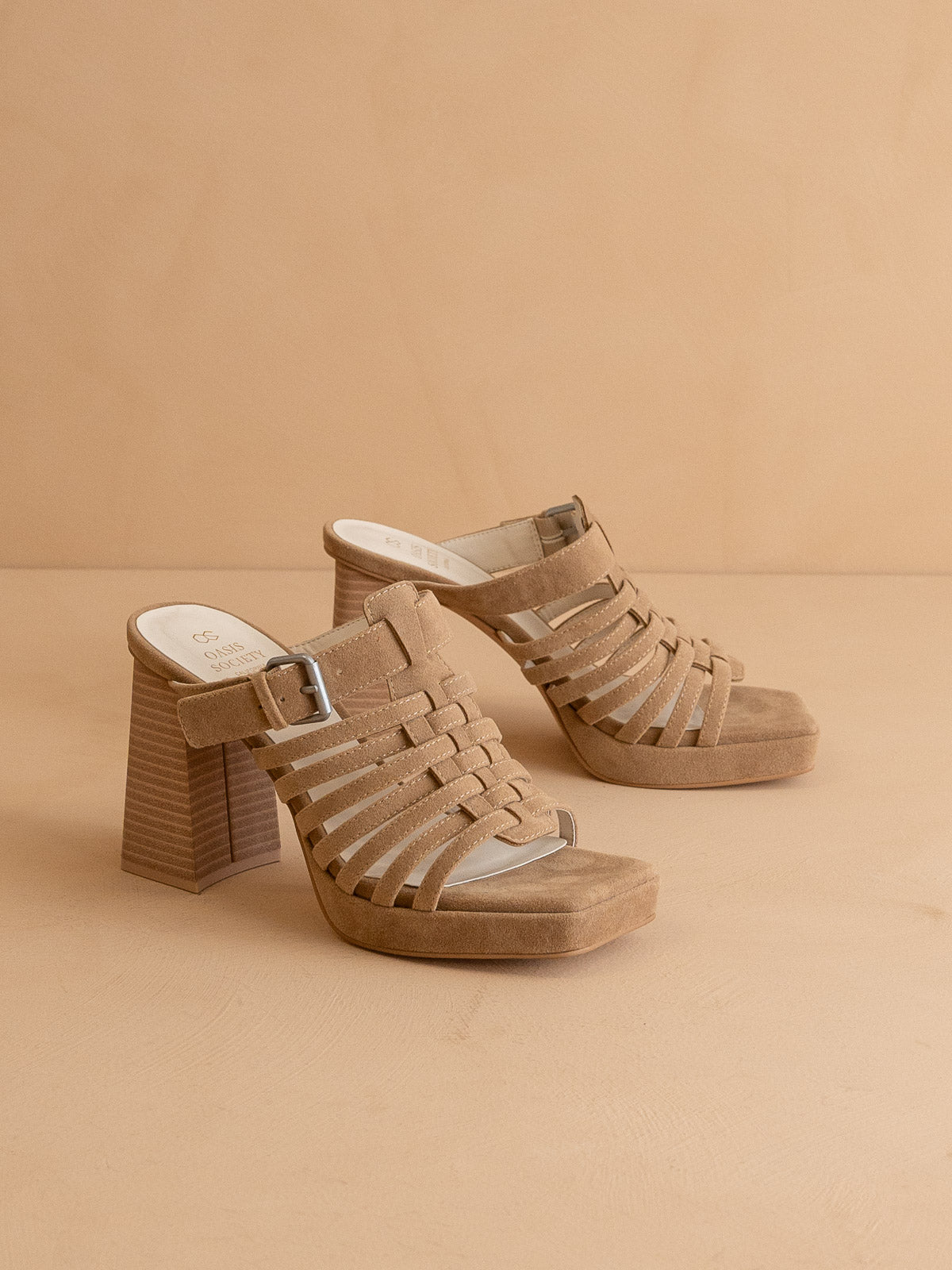 The Rome | Khaki Basket Weave Inspired Sandal on A Platform Heel