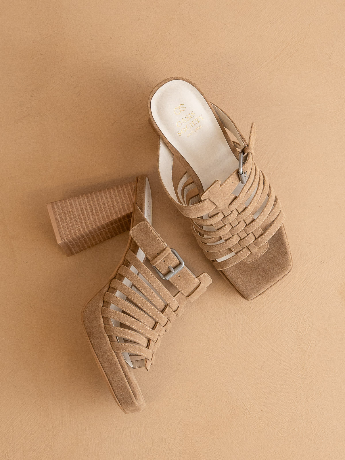 The Rome | Khaki Basket Weave Inspired Sandal on A Platform Heel
