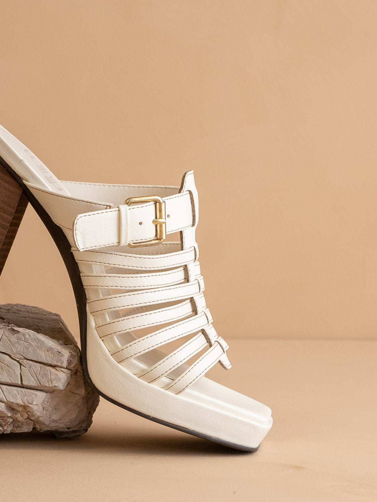 The Rome | White Basket Weave Inspired Sandal on A Platform Heel
