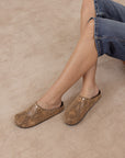 The Robin | Taupe Snake Studded Suede Mule