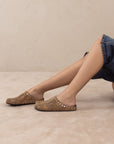 The Robin | Taupe Snake Studded Suede Mule