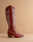 The Samara | Red Embroidered Tall Boot