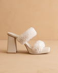 The Simone | Light Grey Fuzzy banded platform party heel