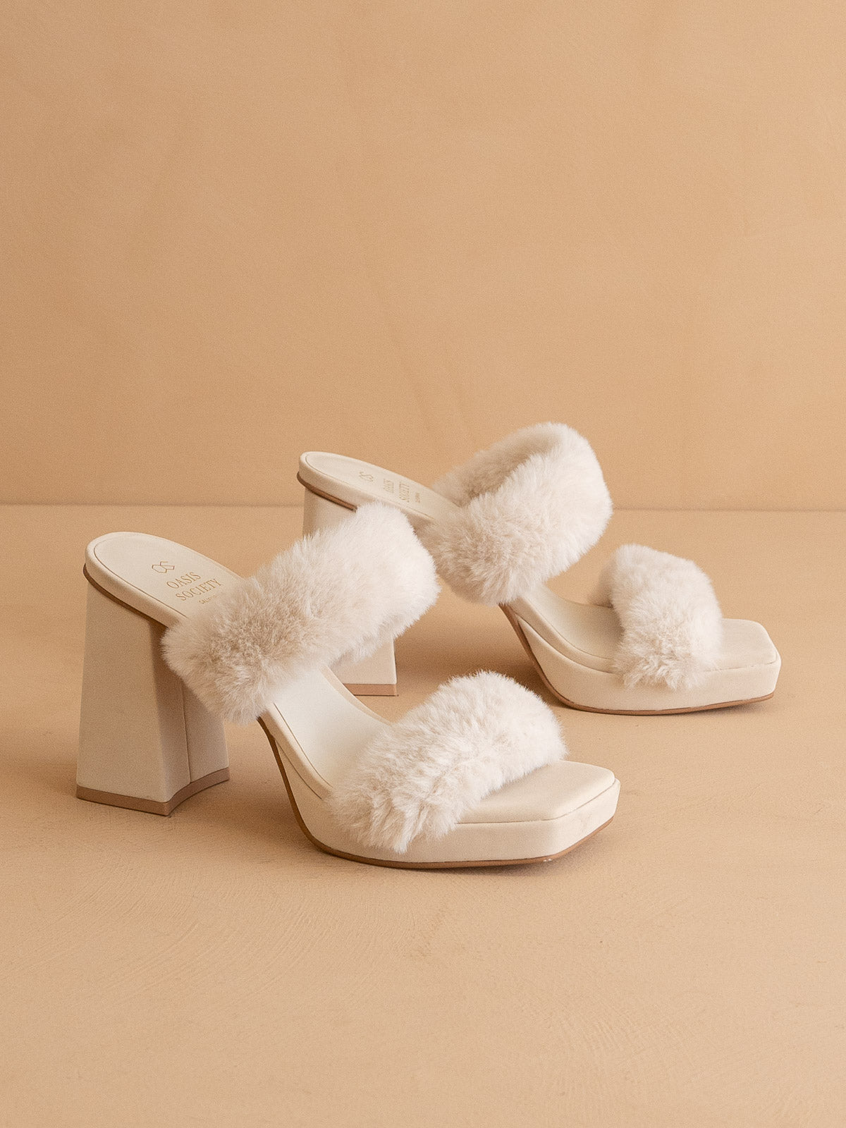 The Simone | Light Grey Fuzzy banded platform party heel