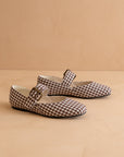 The Soho | Coffee Gingham Ballet Flat with Studded Buckle Strap