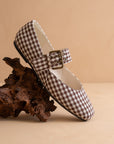 The Soho | Coffee Gingham Ballet Flat with Studded Buckle Strap