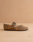 The Soho | Taupe Snake Ballet Flat with Studded Buckle Strap