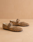 The Soho | Taupe Snake Ballet Flat with Studded Buckle Strap