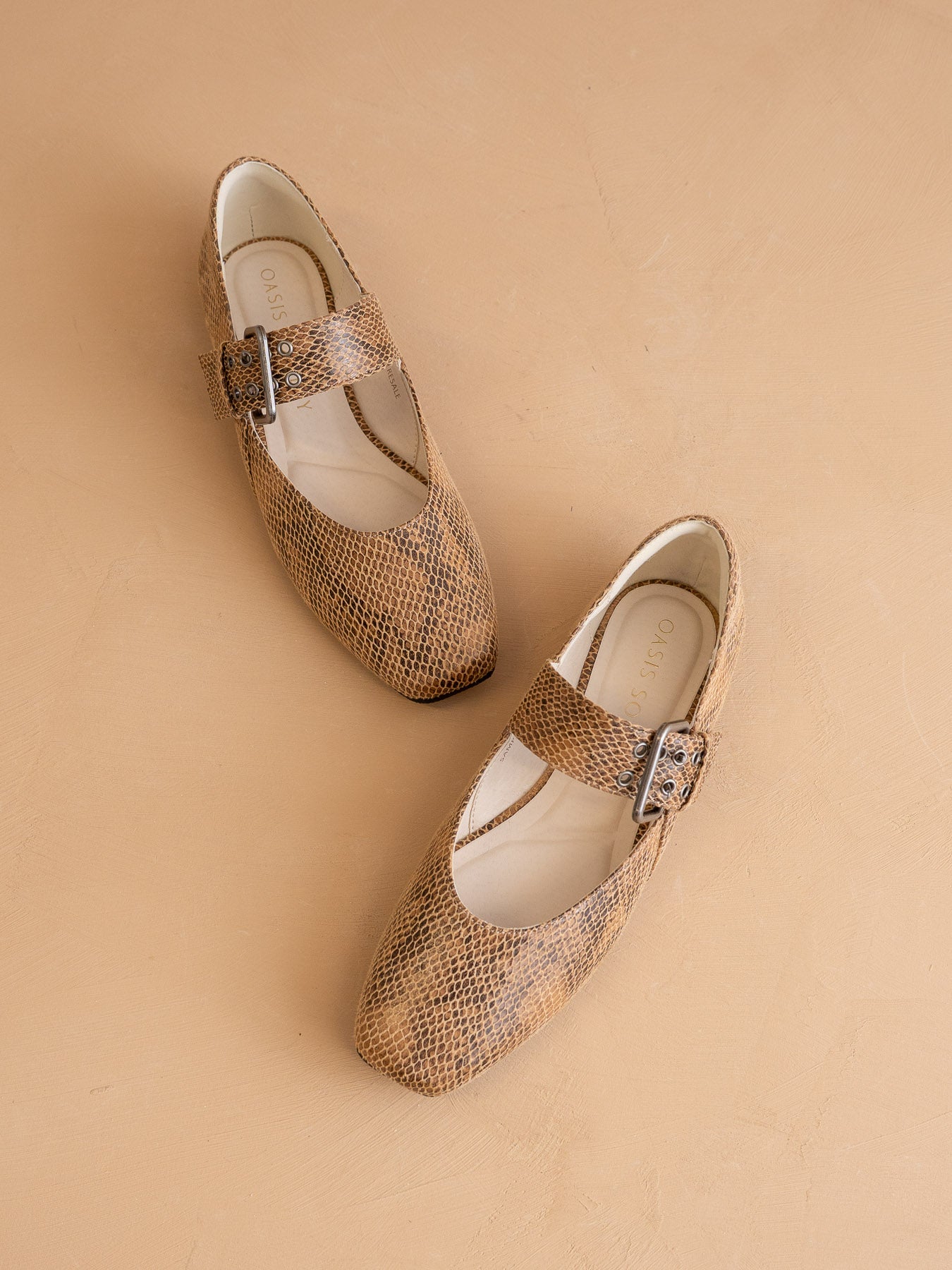 The Soho | Taupe Snake Ballet Flat with Studded Buckle Strap