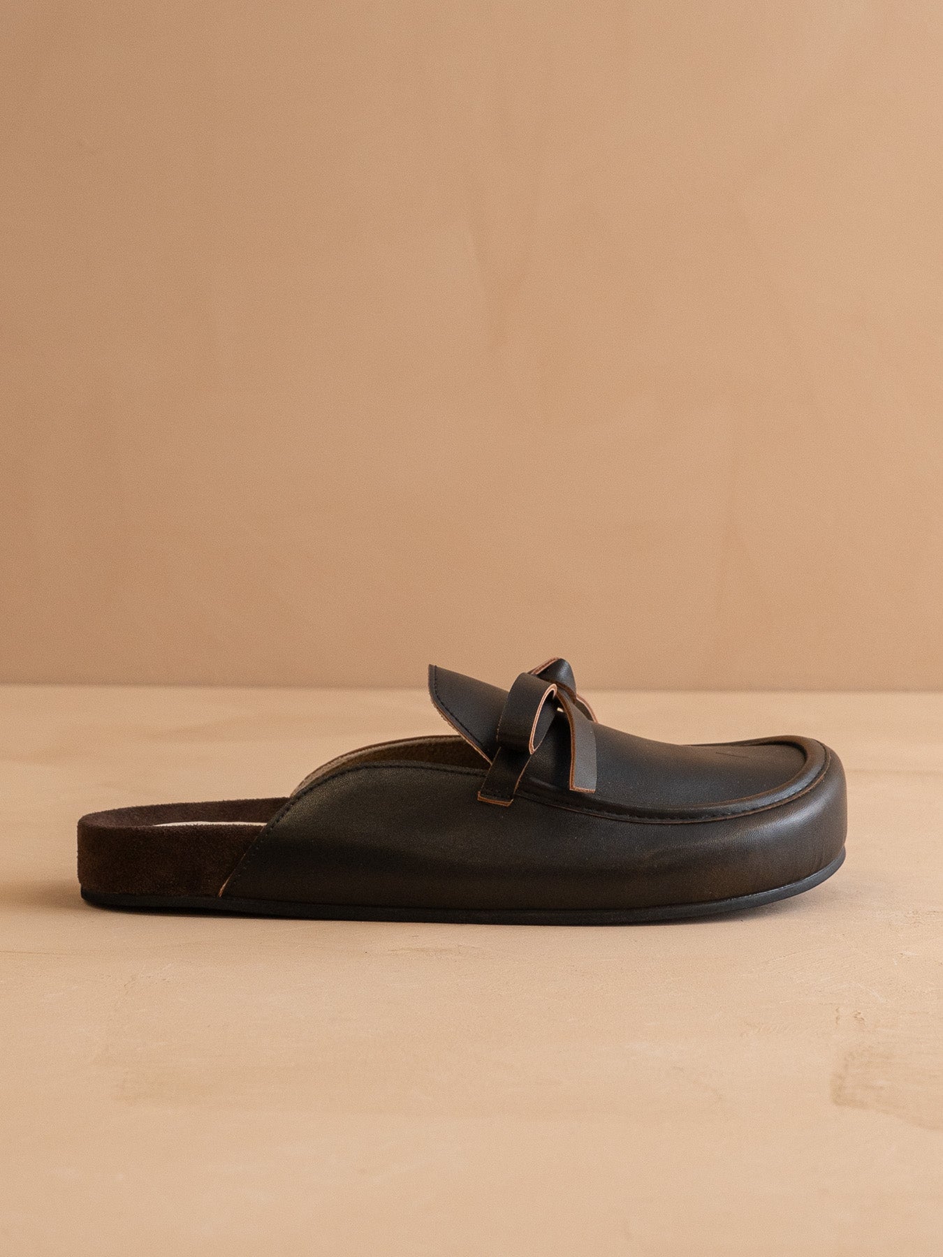 The Stevie | Distressed Black Tie Mule Loafer
