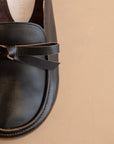 The Stevie | Distressed Black Tie Mule Loafer
