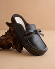 The Stevie | Distressed Black Tie Mule Loafer