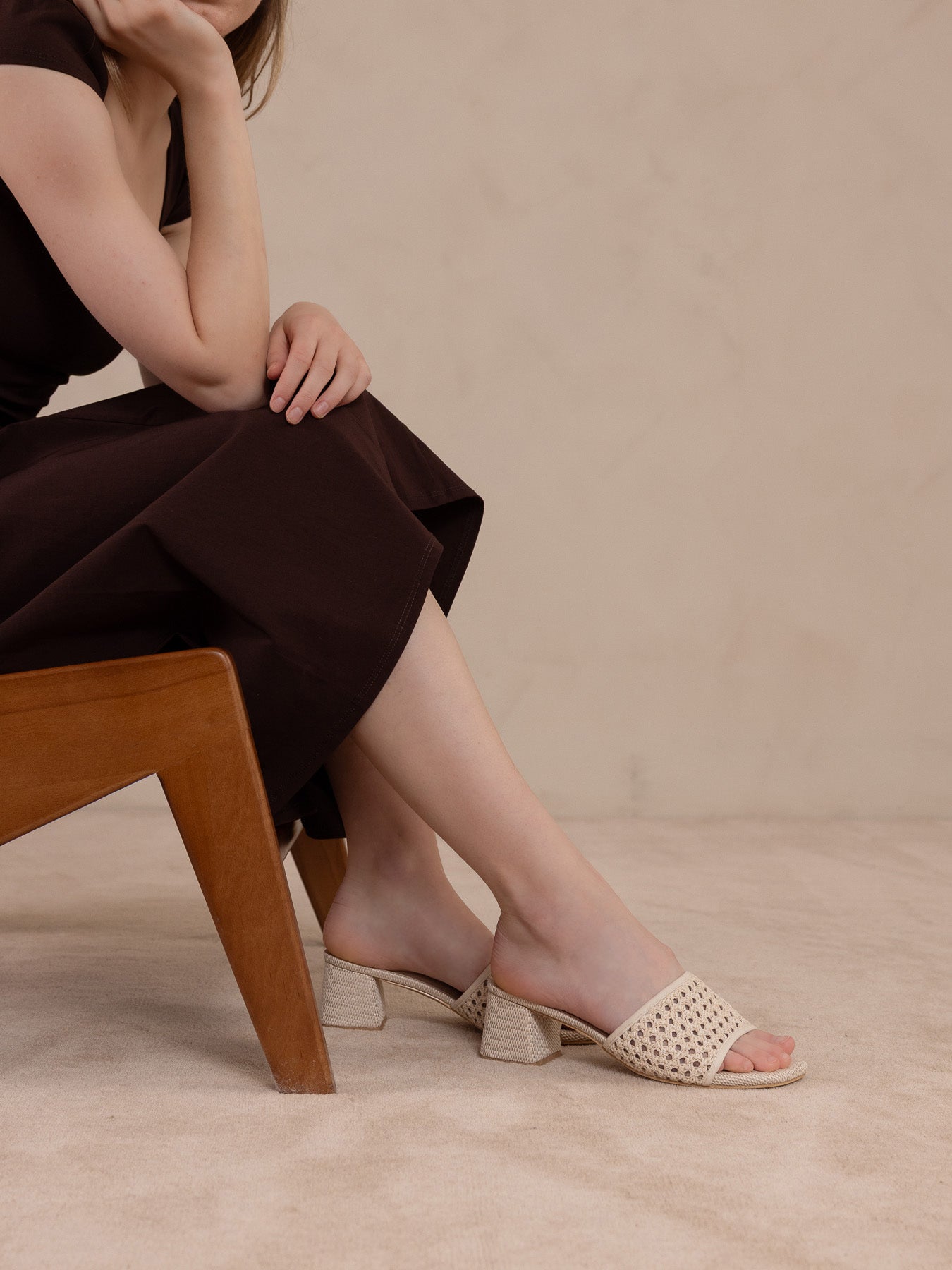 The Sharon | Ivory Textured Raffia Block Heel Slide Sandal
