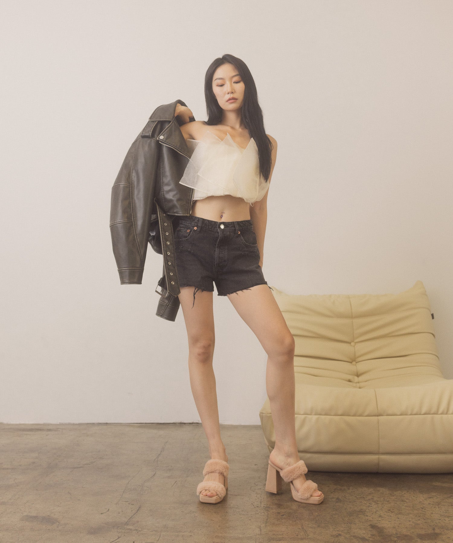The Simone | Blush Fuzzy banded platform party heel