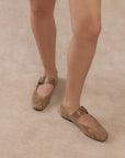 The Soho | Taupe Snake Ballet Flat with Studded Buckle Strap