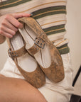 The Soho | Taupe Snake Ballet Flat with Studded Buckle Strap