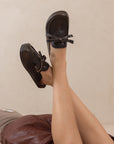 The Stevie | Distressed Black Tie Mule Loafer