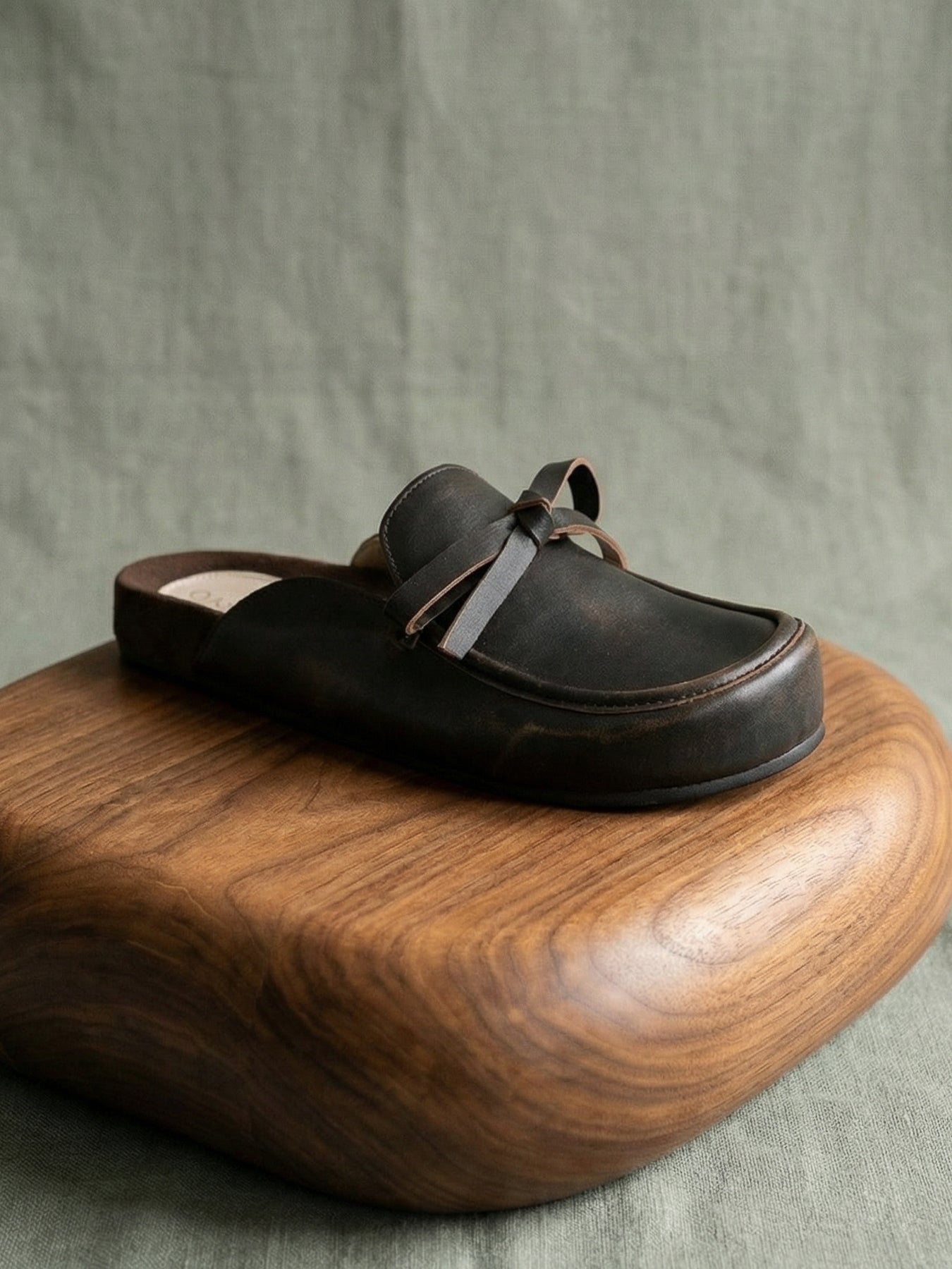 The Stevie | Distressed Black Tie Mule Loafer