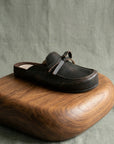 The Stevie | Distressed Black Tie Mule Loafer