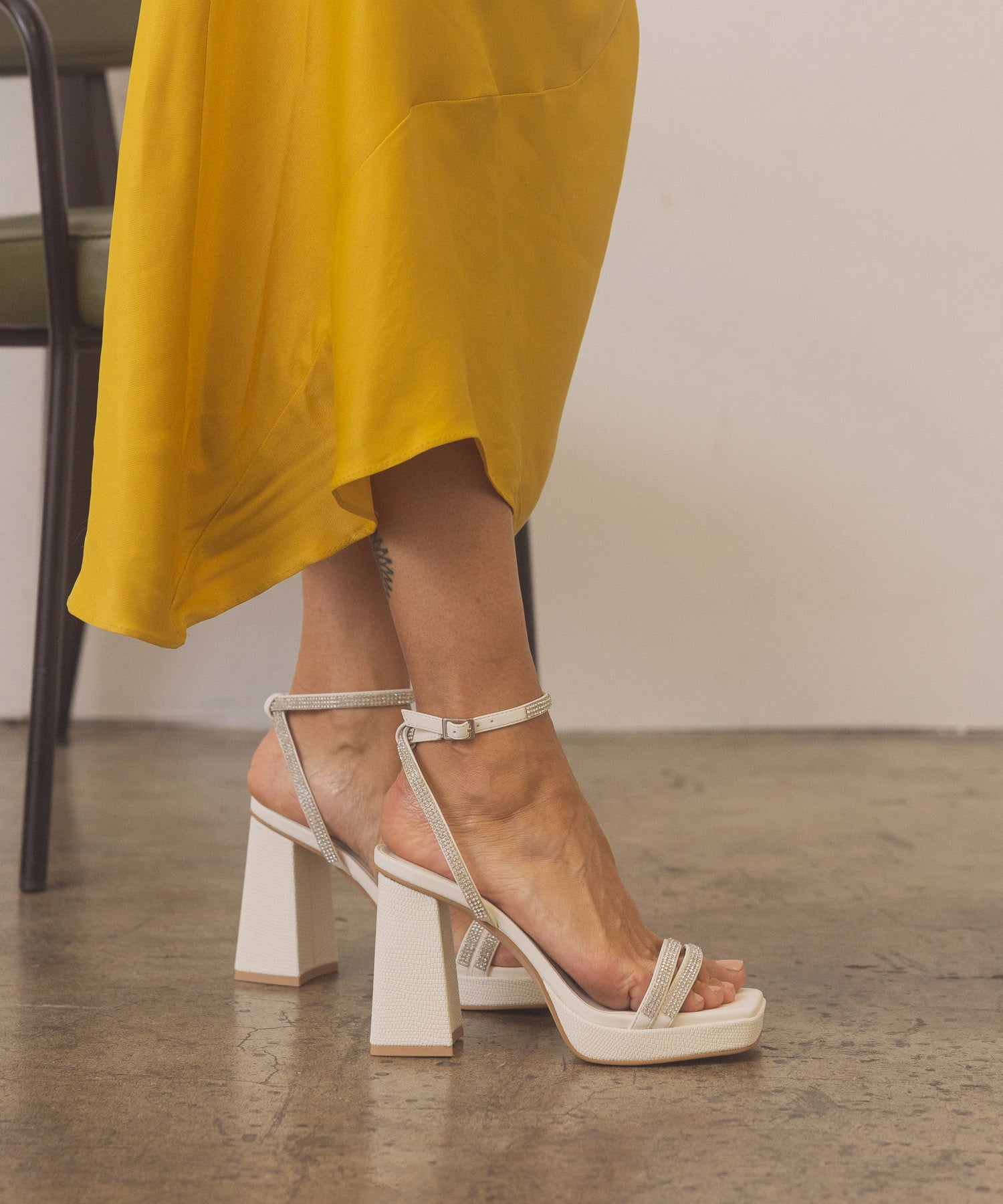 The Suva | White Rhinestone and reptile print strappy heel