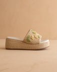 The Taniya | Natural Embroidered Raffia Platform Slide