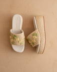 The Taniya | Natural Embroidered Raffia Platform Slide