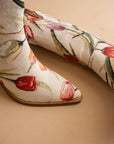The Tesha | Beige Tulip Floral Cowboy Boot