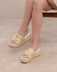The Taniya | Natural Embroidered Raffia Platform Slide