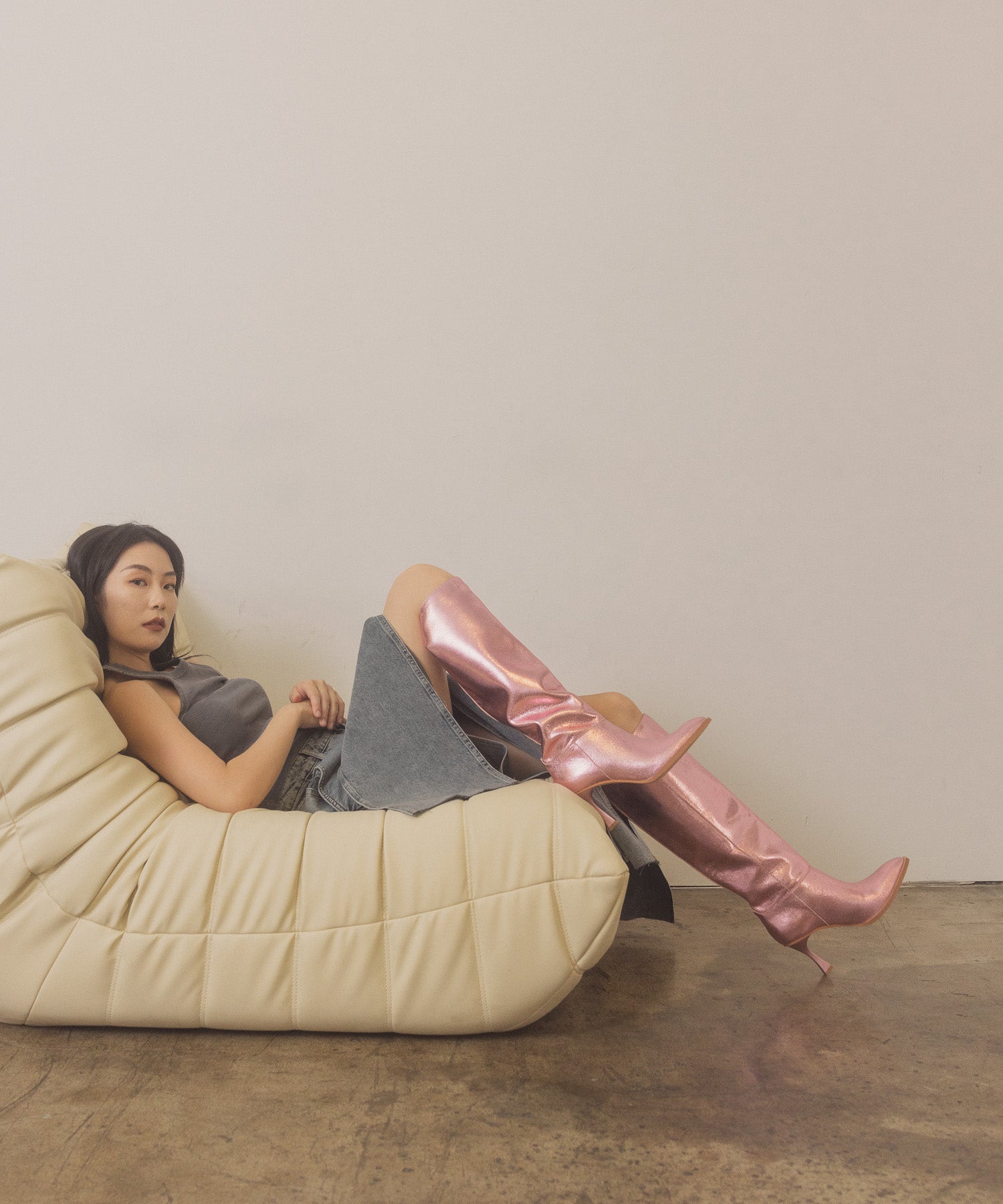 The Vanessa | Metallic Pink  Reptile print knee high boot