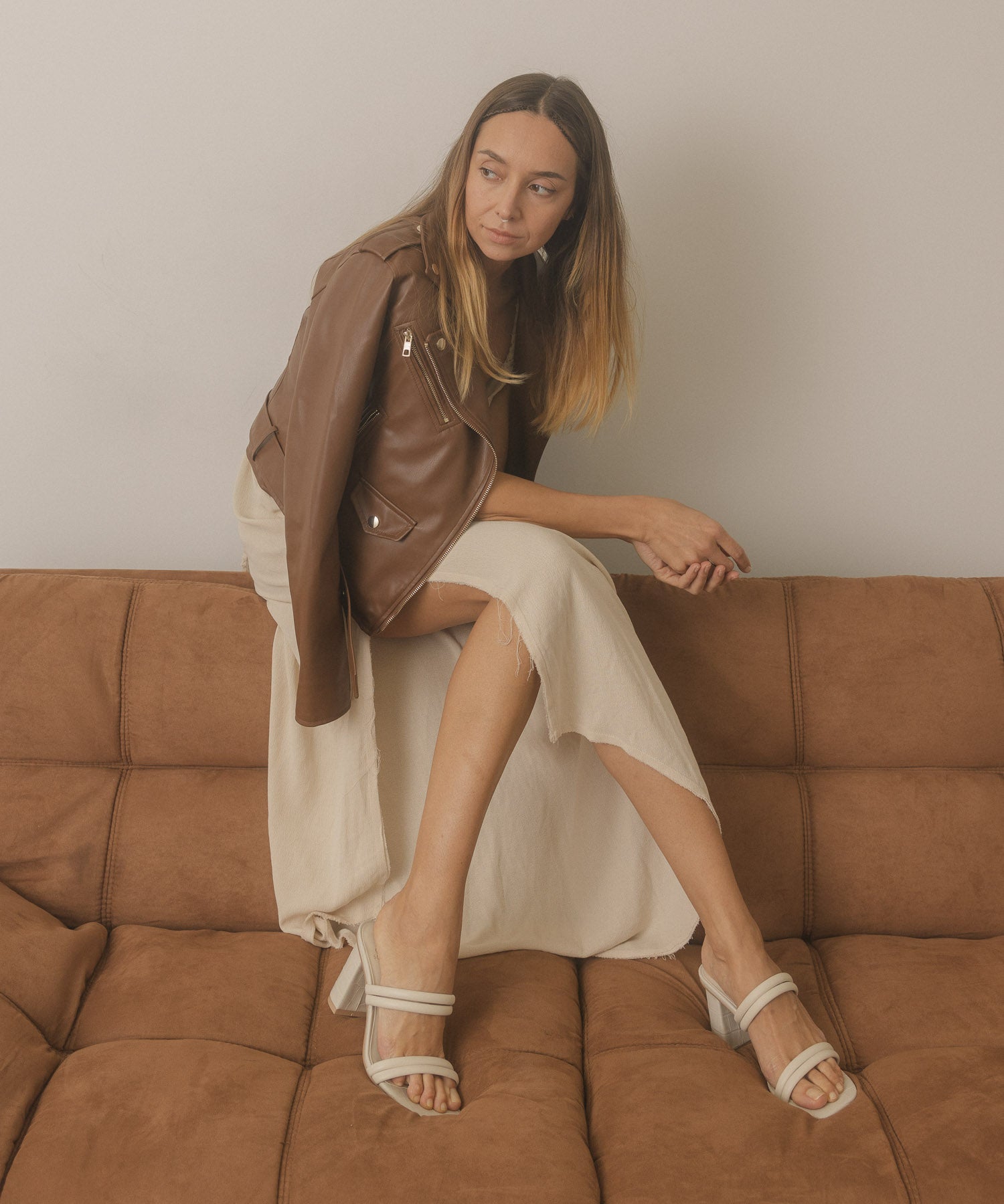The Angela | Beige Strappy Aligator Block Heel